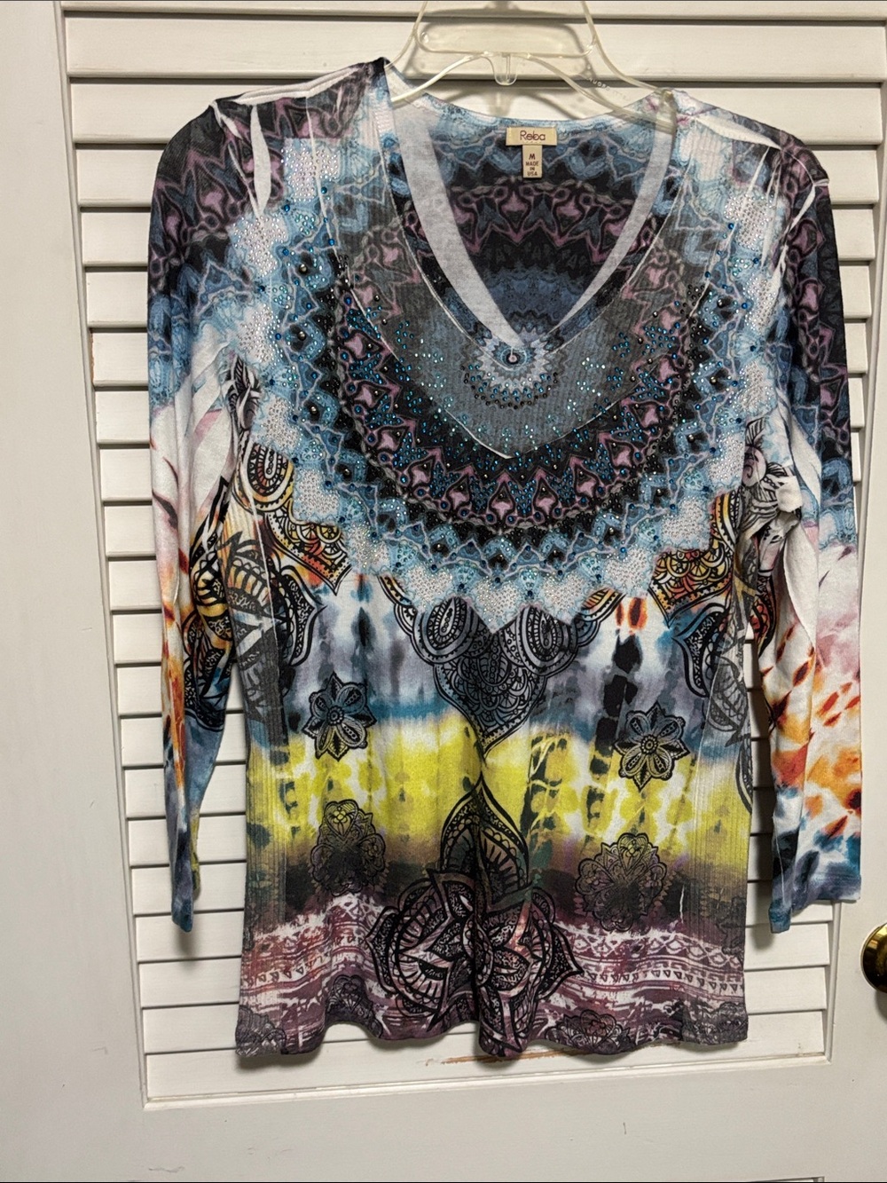 Reba Multicolor V-Neck Printed Long Sleeve Top